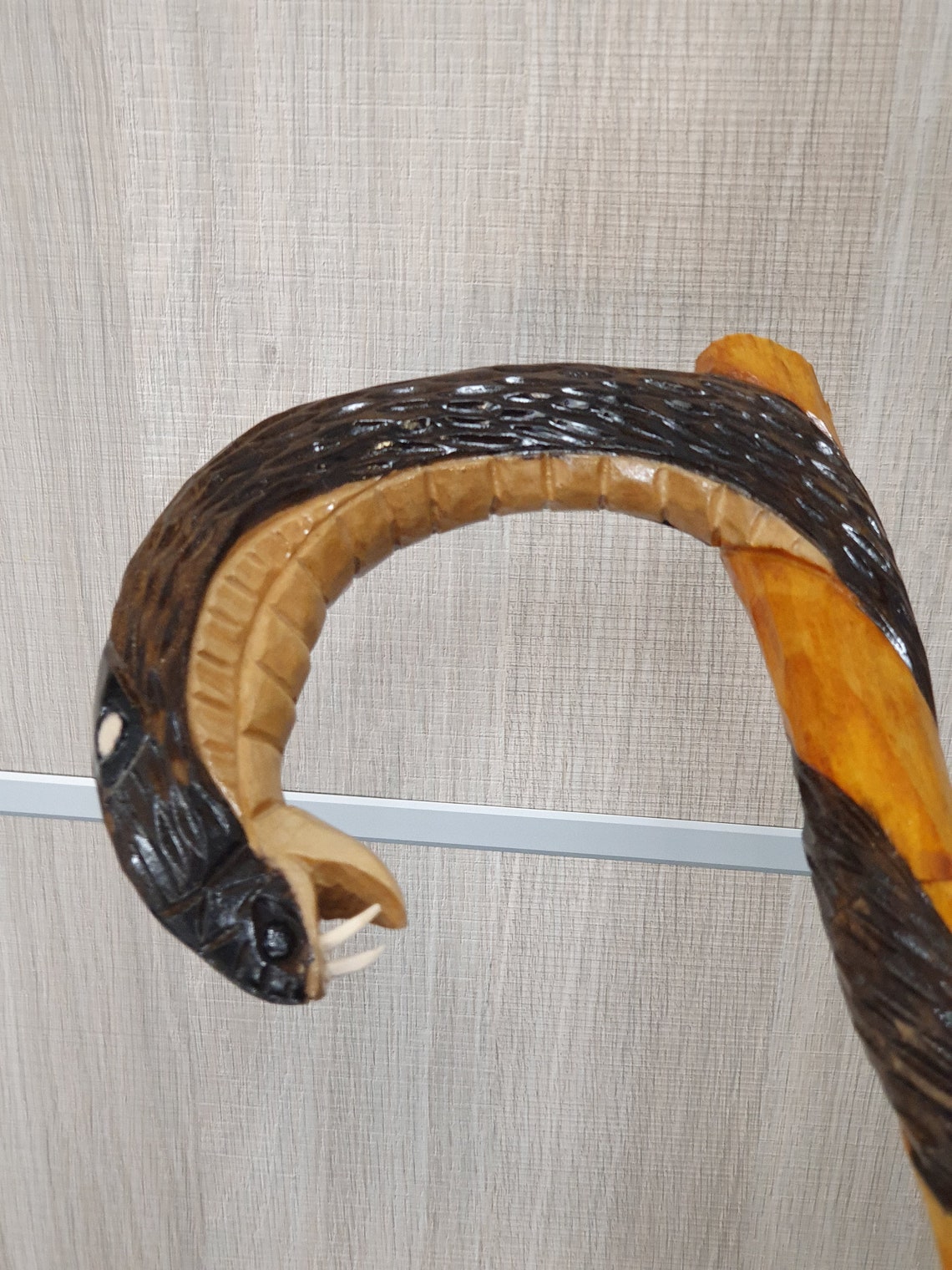 Snake head walking stick Handmade wood carved serpent viper Etsy