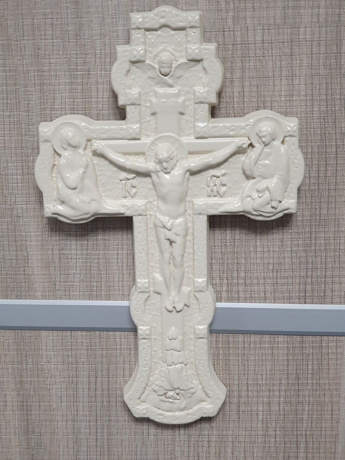 White Orthodox Crucifix Cross Wall Art Decor Carved Wooden Etsy