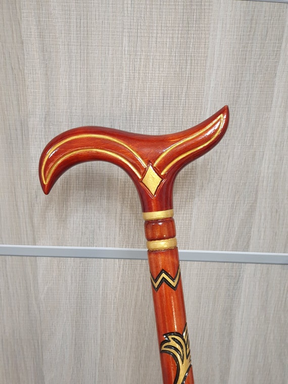 Red walking stick, classic walking cane for men and women, handmade
