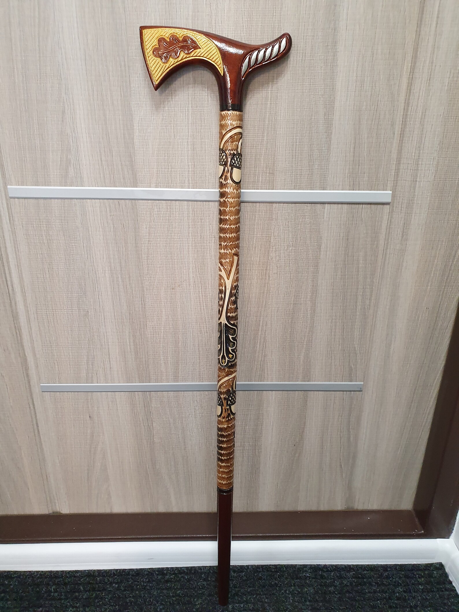 Oak Leaf and Acorn Walking Stick, Axe Handle Cane, Handmade, Hand