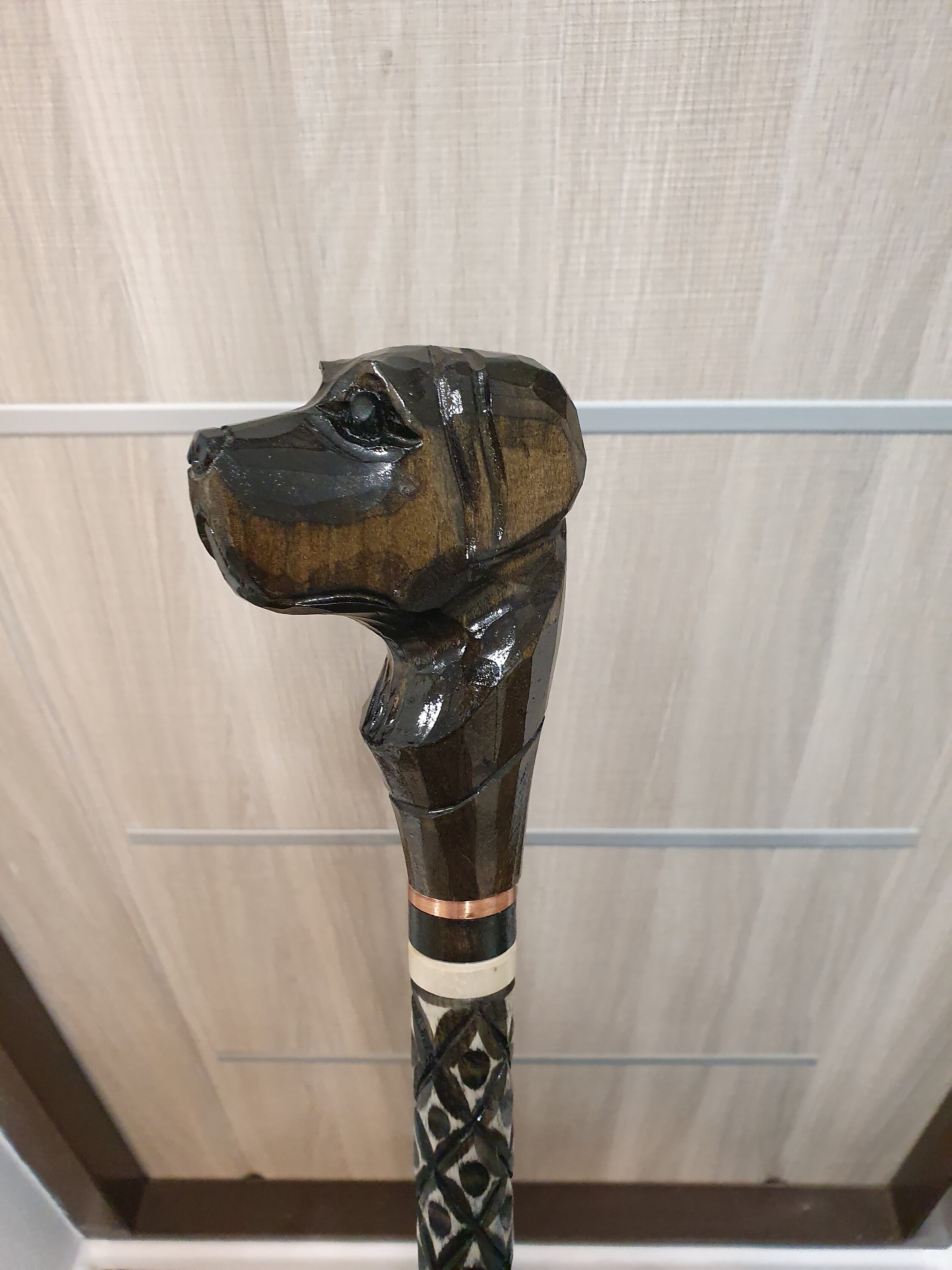 Black Labrador Walking Stick Handmade Wood Carved Black Etsy