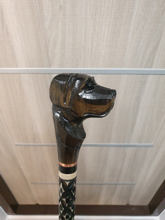 Black Labrador Walking Stick Handmade Wood Carved Black Etsy