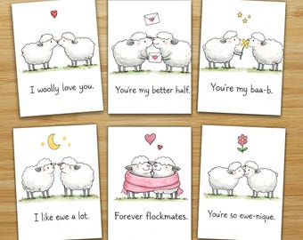 Sheep Love Cards Bundle, Funny Farm Romance Notes, Anniversary Relationship Greeting Pack
