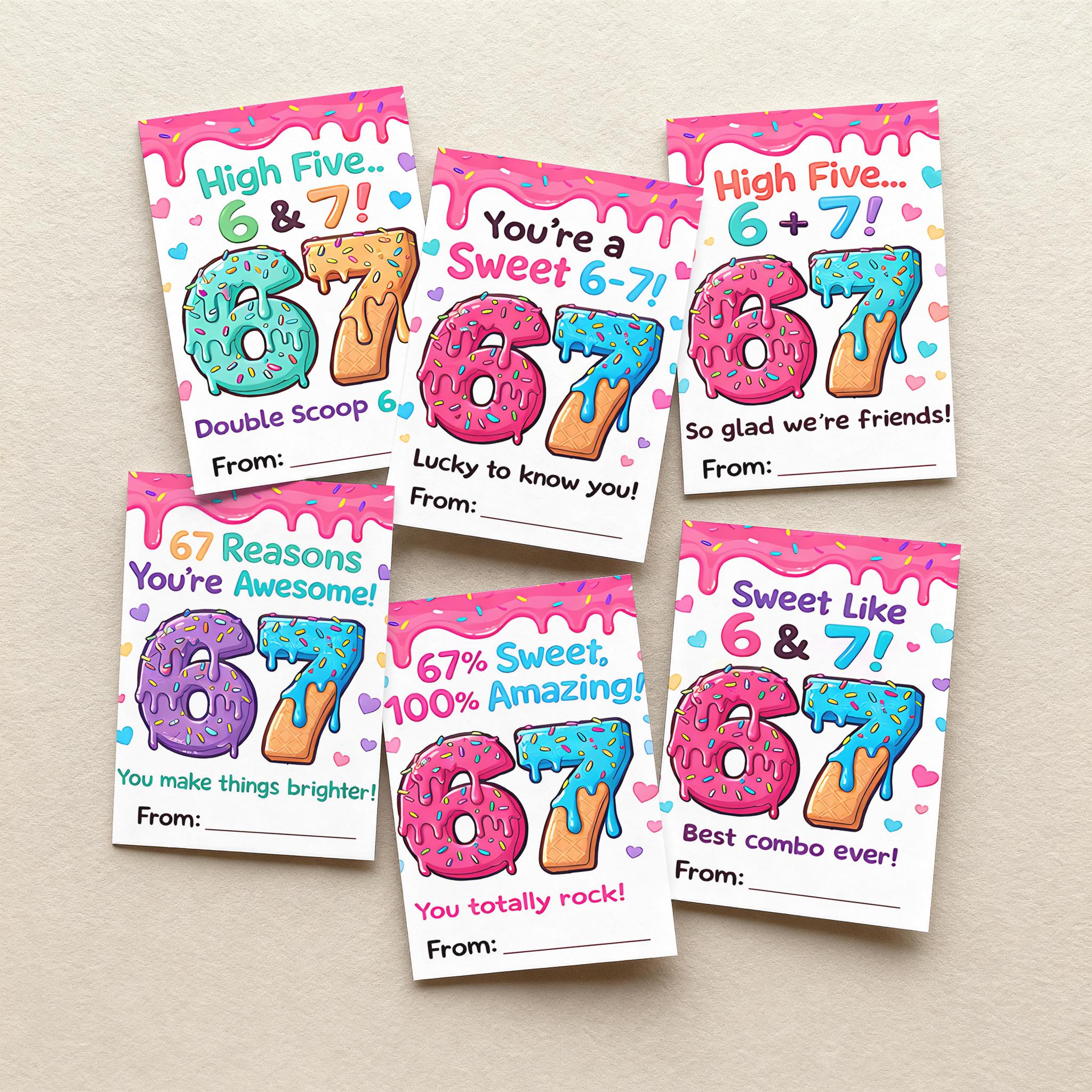 Printable Donut 67 Valentines | Cute Funny Number Pun Valentine Cards ...