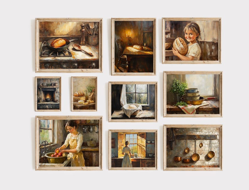 rustic cozy kitchen art prints under $7 shipped |... 120+ the Farmhouse Table Vintage Country Kitchen Oil Art Collection ...