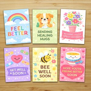 Cute Feel Better Cards, Sweet Healing Wishes Greeting Cards, Adorable Printable Get Well Bundle