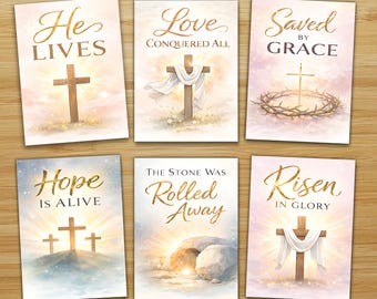Elegant Religious Easter Cards, Christian Easter Greeting Cards, Faith Based Easter Printable Cards, He Lives Card Set