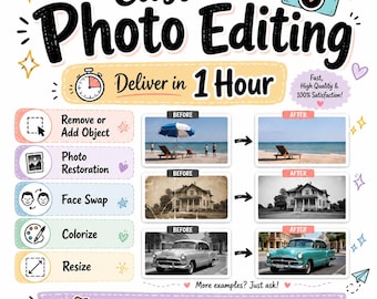 Custom Photo Editing Service: Remove or Add Object, Photo Restoration, Face Swap, Colorize, Resize, Photo Editing (Deliver In 1 Hour)