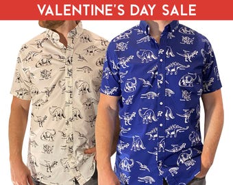 Men’s Dinosaur Button-Up Shirt – Dino Print, Slim Fit for your Valentine