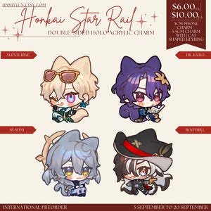 ON SALE! Honkai Star Rail 3cm Double-Sided Holo / Rainbow Acrylic Phone Charm & 5.5cm Double-Sided Holo / Rainbow Acrylic Keychain