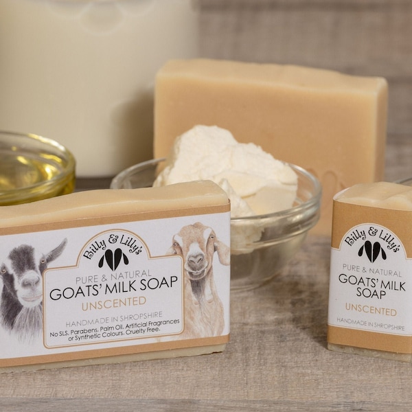 UNSCENTED Natural Handmade Goats Milk Soap - Moisturising - No Palm Oil, SLS, Plastic Free - Sensitive/Dry Skin, Face/Body