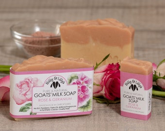 ROSE & GERANIUM - Natural Handmade Goats Milk Soap - Moisturising - No Palm Oil, SLS, Cruelty Free, Plastic Free - Sensitive Skin
