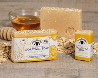 Honey & Oats Goats Milk Soap bar handmade with fresh goats milk, all natural, for sensitive or dry skin