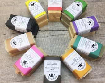 Handmade Goats Milk Soaps, 10 varieties, hands face and body Travel/Guest size 30g No Palm Oil, Plastic Free, - Dry Sensitive Skin
