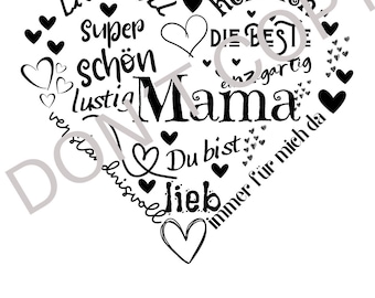 Print template heart print file mom text Mother's Day love text birthday Mother's Day card templates for printing Mother's Day heart gift idea