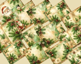 Digital Printable Vintage Christmas Junk Journal Kit Scrapbooking Papers, 10 Pages Ephemera, Shabby Chic Christmas Collage Craft Set