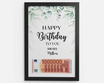 Print template money gift your first million birthday last minute gift idea money card birthday gift print file SVG