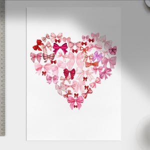 Plantilla para imprimir corazón de cintas rosas Archivo para imprimir Día de la Madre Día de San Valentín Carta de amor para novios y novias Prueba de amor Plantillas para imprimir