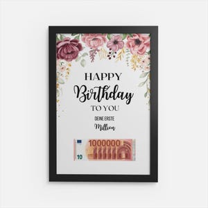 Print template money gift your first million birthday last minute gift idea money card birthday gift print file SVG flower motif