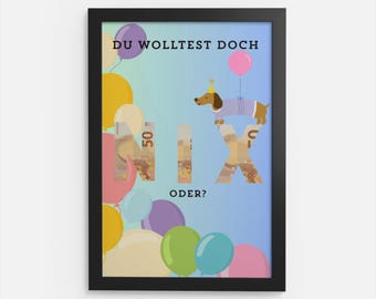 Print template money gift birthday last minute gift idea birthday card birthday gift print file SVG PDF file NIX dog