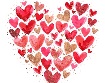 Print template red-pink glitter heart with gold print file Mother's Day Valentine's Day boyfriend girlfriend love letter proof of love templates print