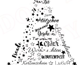 Christmas motif print file Christmas tree with German text Last Minute Christmas card Christmas tree