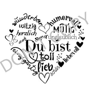 Druckvorlage Herz Druckdatei Liebe Du bist mit deutschem Text Muttertag Valentinstag Freund Freundin Liebestext Vorlage zum ausdrucken