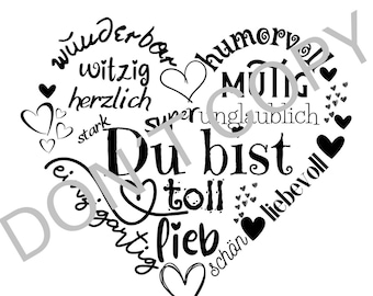 Print template heart print file love you are with German text Mother's Day Valentine's Day boyfriend girlfriend love text template to print