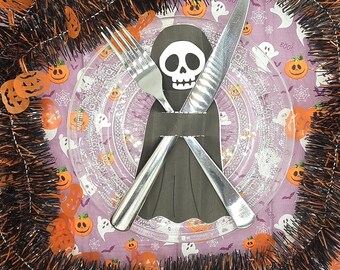 Print template Grim Reaper Halloween print file table decoration Grim Reaper Last Minute Digital file plotter horror souvenir decoration cutlery case