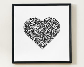 Print template heart with lace motif file Mother's Day Valentine's Day boyfriend girlfriend love letter proof of love template print black png