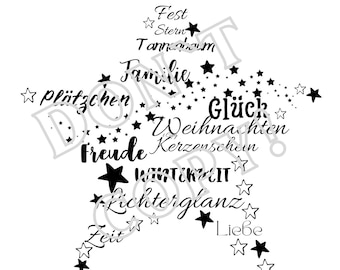 Archivo de impresión con motivo navideño de flor de Pascua con texto en alemán