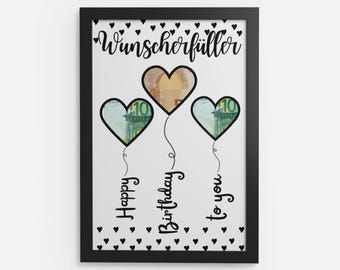 Print template money gift birthday wish fulfiller last minute gift idea birthday card birthday gift print file SVG PDF file