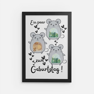 Sjabloon afdrukken Een paar muizen geld cadeau verjaardag wensvervuller last minute cadeau idee geld kaart verjaardagscadeau afdrukbestand SVG
