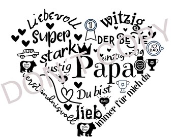 Print template heart print file dad text Father's Day birthday Father's Day card template for printing Father's Day heart gift idea papa bear