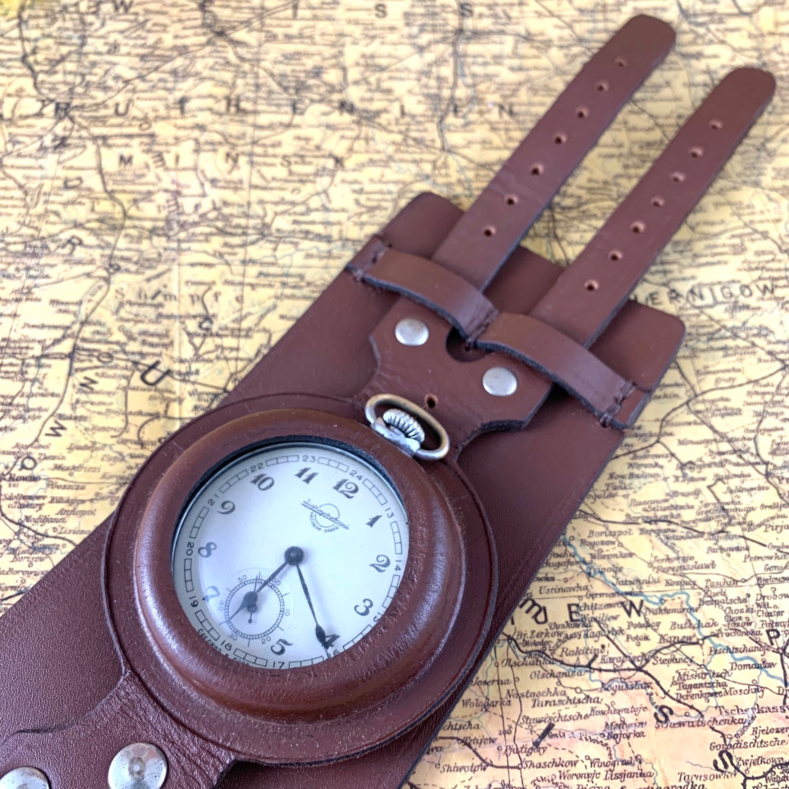 Pocket watch strap case leather Molnija Etsy