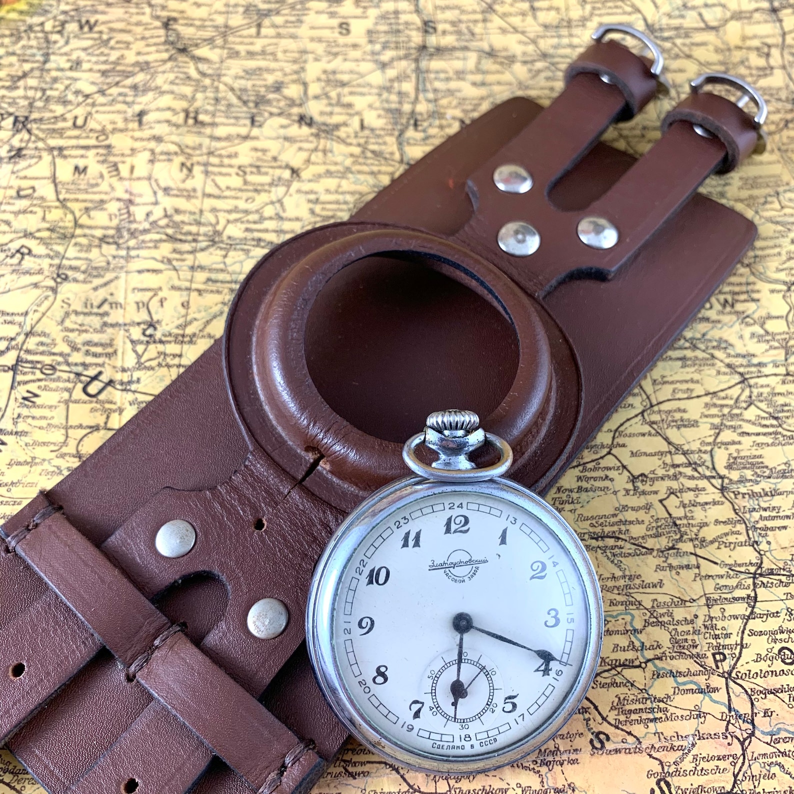 Pocket watch strap case leather Molnija Etsy