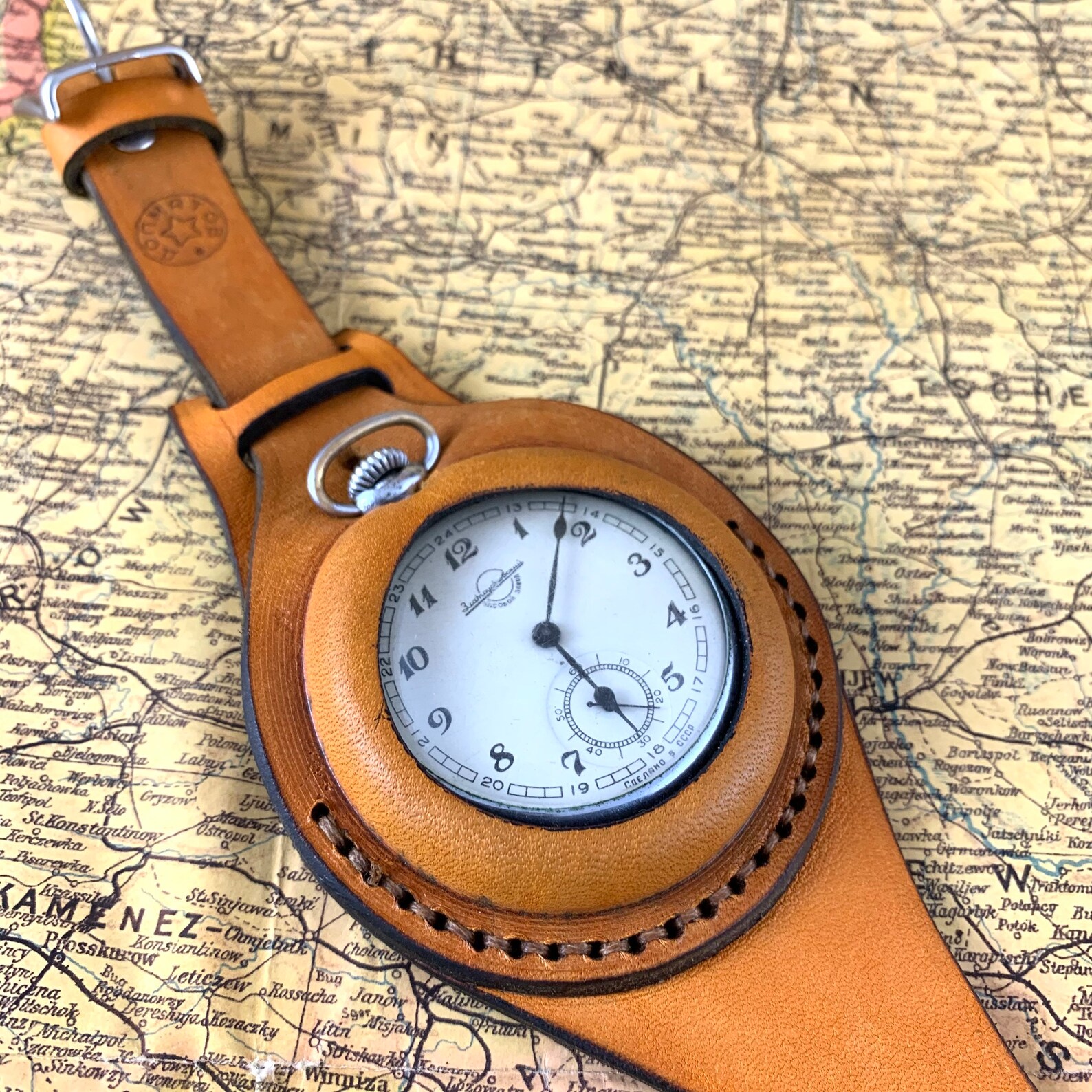 Leather case leather strap pocket watch Molnija Etsy