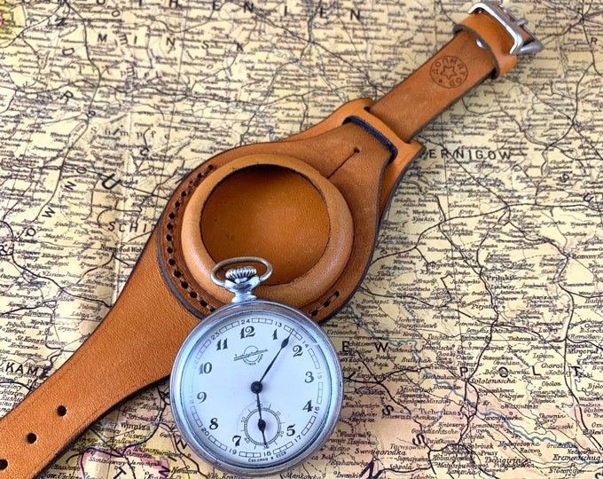 WW2 Leather Case for Pocket Watch, Leather Strap Pocket Watch, Vintage Watch Holder, Molnija