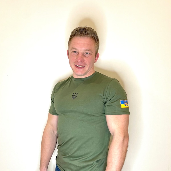 Ukraine t-shirt,Ukrainian olive t-shirt with trident,Zelensky Ukrainian military t-shirt,Ukrainian shirt with white trident,Zelenskyy shirt