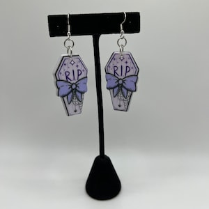 Pastel Goth RIP Halloween earrings, Coffin Earrings, Cutesy Goth Earrings, Cute Halloween Earrings, cats, planchettes, knives, reaper