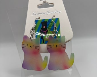 Rainbow cat earrings, cat earrings, rainbow cats, earrings for teens,