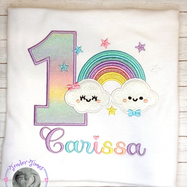 Personalized Rainbow Clouds Birthday Shirt-Rainbow Birthday Party-Pastel Ranibow Birthday-Girls Pastel Rainbow Birthday Shirt-1st Birthday