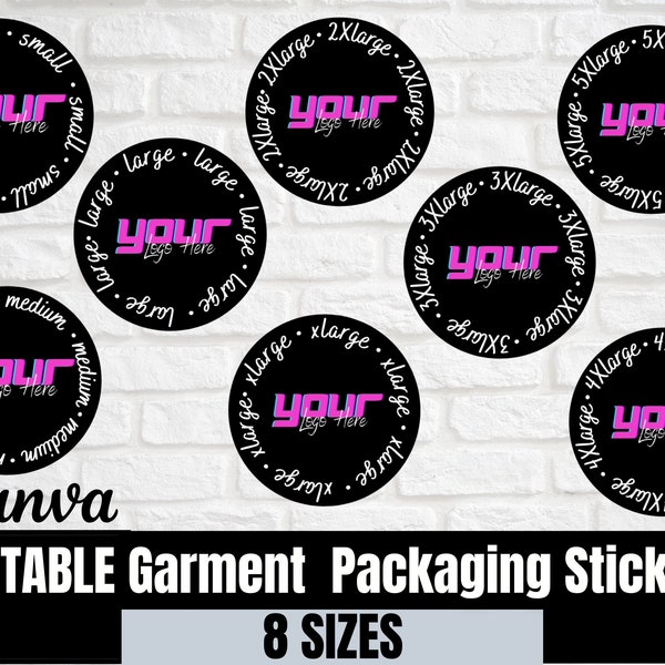 T-Shirt Size Labels, Canva editable Template, Size Label Template, Clothing Labels, Garment Packaging Labels, Custom Packaging