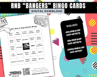 Music Bangers Bingo Cards, 80s-2000s RNB & Hip Hop (Printable, Digital Download)