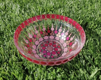 Dot Art Pink Rose Gold Mandala Hand Painted Jewelry Dish Glass Trinket Bowl