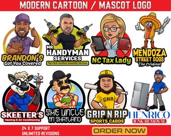Custom Cartoon Logo Design, Mascot Character Logo, Modern Logo Creator, Caricature Business Logo Maker, Creative Graphic Logo Illustrations