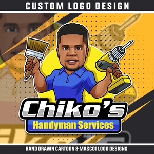 Custom Cartoon Handyman Logo, Cleaning Service Logo, Mascot Logo, Cartoon Logo, Character Logo, Portrait Logo, Caricature Logo design Maker