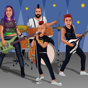 Custom Your Music Band Cartoon Portrait, Rock Band Charakter, FamilienPortrait, Geschenk für Bandmitglied, Musiker Charakter, Rock Star Charakter
