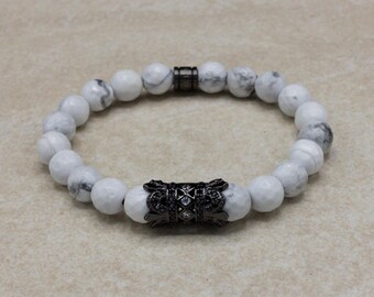 Men&#39;s Bracelet - Beaded Bracelet - Howlite, Bracelet for Women, Stretch Bracelet, White Bracelet, Gift for Men