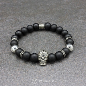 Men&#39;s Bracelet - Beaded Bracelet - 925 Silver, Women&#39;s Bracelet, Stretch Bracelet, Skull Bracelet, Gift for Men